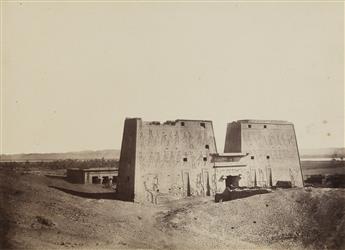 FÉLIX TEYNARD (1817-1892) Edfou, Galerie latérale de la cour et pronaos * Erment, Vue générale des ruines - Temple et mammisi.